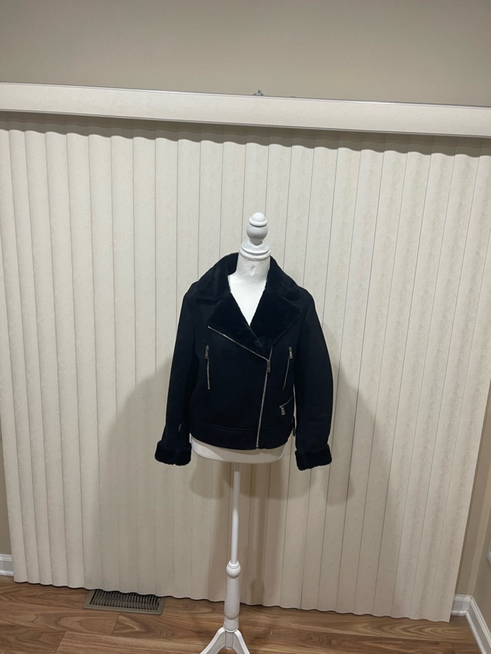 Lauren Ralph Lauren Black Faux Shearling Trim Bomber Jacket